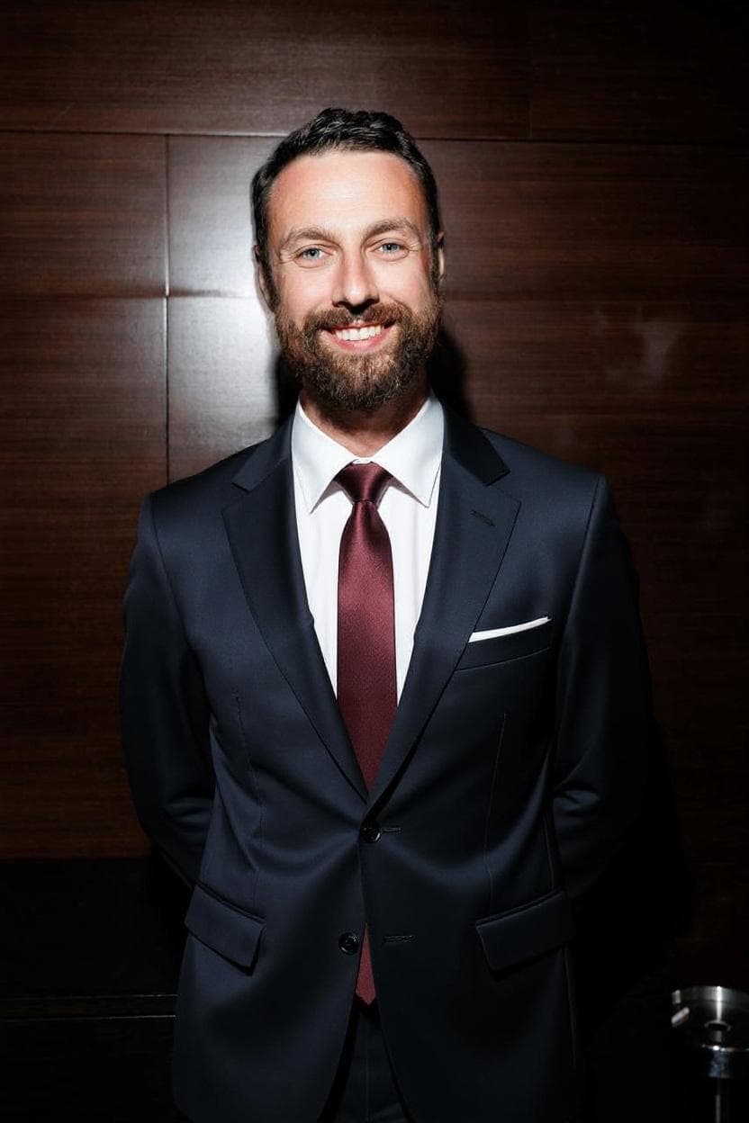 AI portrait — formal suit dark background